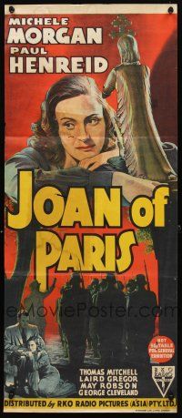 6e035 JOAN OF PARIS Aust daybill '42 Michele Morgan, Paul Henreid, occupied France in WWII!