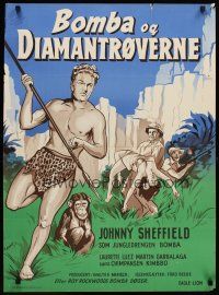 6e259 AFRICAN TREASURE Danish '53 Wenzel art of Johnny Sheffield as Bomba of the Jungle!