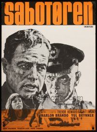 6e299 MORITURI Danish '66 art of Marlon Brando & Nazi captain Yul Brynner, The Saboteur!
