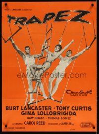 6e312 TRAPEZE Danish '57 Wenzel art of Burt Lancaster, Gina Lollobrigida & Tony Curtis!