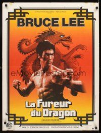 6e177 RETURN OF THE DRAGON French 23x32 '74 Bruce Lee classic, great close-up of Lee, Ferracci art