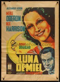 6e015 OVER THE MOON Mexican poster '46 Merle Oberon, Rex Harrison, Vargas Ocampo art!