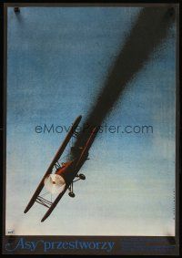 6e569 ACES HIGH Polish 19x27 '76 Malcolm McDowell, WWI airplane crashing art by Wasilewski!
