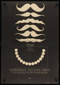 6e582 BEAUTIFUL SWINDLERS Polish 23x33 '66 Chabrol, Polanski, Holdanowicz art of mustache styles!