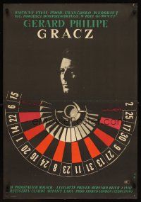 6e608 GAMBLER Polish 23x33 '61 Claude Autant-Lara's Le Joueur, Hibner art of roulette wheel!