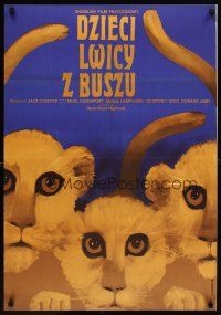 6e636 LIVING FREE Polish 23x33 '74 written by Joy Adamson, cool different Gorka art of lion cubs!