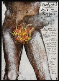 6e696 BACHELOR'S LIFE ABROAD Polish 27x38 '92 Andrzej Baranski, wild Pagowski flaming crotch art!