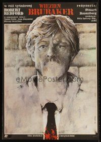 6e701 BRUBAKER Polish 27x38 '84 Dybowski art of Redford as most wanted man in Wakefield prison!