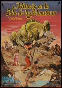 6e043 MYSTERY ON MONSTER ISLAND Spanish '81 Terence Stamp, Peter Cushing, cool sci-fi art!