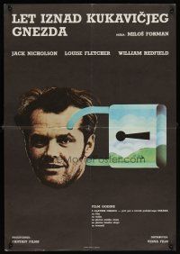 6e437 ONE FLEW OVER THE CUCKOO'S NEST Yugoslavian '75 art of Jack Nicholson's head locked up!