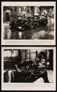 6f763 BATMAN RETURNS 2 8x10 stills '92 best c/u of sexy Michelle Pfeiffer as Catwoman + Batmobile!