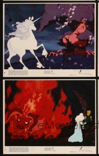 6f105 LAST UNICORN 9 8x10 mini LCs '82 fantasy cartoon images with unicorn & giant flaming bull!