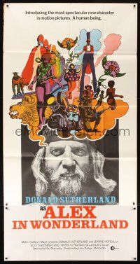 6h492 ALEX IN WONDERLAND 3sh '71 wild image of Donald Sutherland, psychedelic art!
