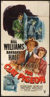 6h547 CLAY PIGEON 3sh '49 cool crime artwork of Barbara Hale & Bill Williams with gun!