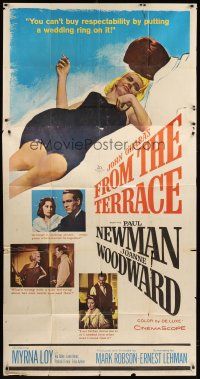 6h589 FROM THE TERRACE 3sh '60 artwork of Paul Newman & sexy half-dressed Joanne Woodward!
