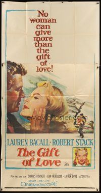 6h594 GIFT OF LOVE 3sh '58 great romantic close up art of Lauren Bacall & Robert Stack!