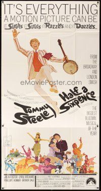 6h606 HALF A SIXPENCE 3sh '68 art of smiling Tommy Steele with banjo, from H.G. Wells novel!
