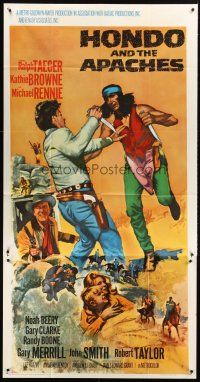 6h622 HONDO & THE APACHES int'l 3sh '67 art of Ralph Taeger fighting Native American Indians!