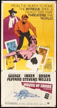 6h634 HOUSE OF CARDS 3sh '69 George Peppard, Orson Welles, cool playing card art!
