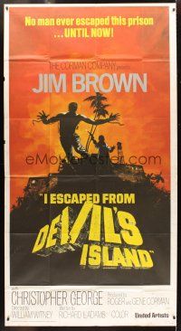 6h639 I ESCAPED FROM DEVIL'S ISLAND int'l 3sh '73 Jim Brown, cool different artwork!