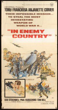 6h645 IN ENEMY COUNTRY 3sh '68 Tony Franciosa & Ajanette Comer, cool World War II artwork!