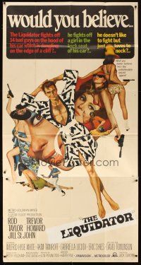 6h684 LIQUIDATOR 3sh '66 cool artwork of Rod Taylor & sexy spy babes by Bob Peak!