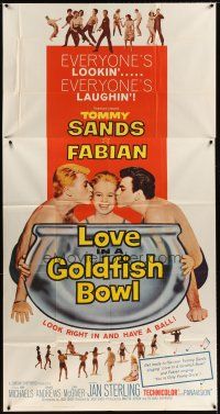 6h695 LOVE IN A GOLDFISH BOWL 3sh '61 great art of Tommy Sands & Fabian kissing pretty girl!