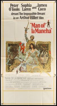 6h706 MAN OF LA MANCHA 3sh '72 Peter O'Toole, Sophia Loren, cool Ted CoConis art!