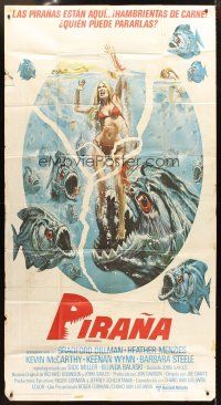 6h775 PIRANHA Spanish/U.S. 3sh '78 Roger Corman, great art of man-eating fish & sexy girl by John Solie!