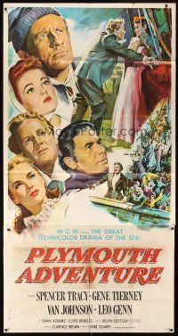 6h779 PLYMOUTH ADVENTURE 3sh '52 Spencer Tracy, Gene Tierney, cool montage art of top stars!