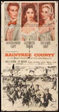 6h792 RAINTREE COUNTY 3sh R60s art of Montgomery Clift, Elizabeth Taylor & Eva Marie Saint!