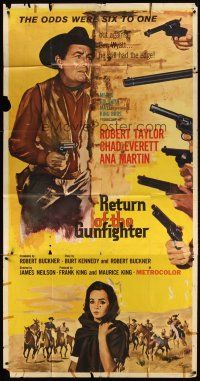 6h799 RETURN OF THE GUNFIGHTER int'l 3sh '67 cowboy Robert Taylor has six guns pointed at him!