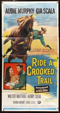 6h805 RIDE A CROOKED TRAIL 3sh '58 cowboy Audie Murphy faces a killer mob and a fear-crazed town!