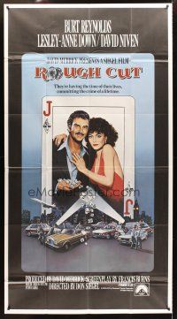 6h817 ROUGH CUT int'l 3sh '80 Don Siegel, Burt Reynolds, sexy Lesley-Anne Down, playing card art!