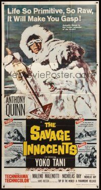 6h823 SAVAGE INNOCENTS 3sh '61 Nicholas Ray, great art of Eskimo Anthony Quinn & polar bear!