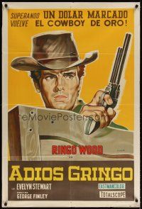 6h121 ADIOS GRINGO Argentinean '66 cool art of cowboy Giuliano Gemma with gun, spaghetti western!
