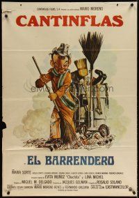 6h163 EL BARRENDERO Argentinean '82 great Palo art of Cantinflas as janitor cleaning up!