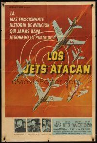 6h197 JET ATTACK Argentinean '58 cool artwork of Korean War military fighter jets in formation!