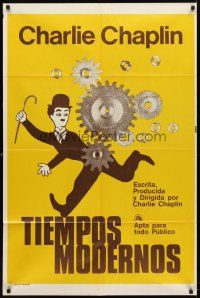 6h214 MODERN TIMES Argentinean R70s image of Charlie Chaplin running with gears in background!