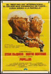 6h226 PAPILLON Argentinean '74 great art of prisoners Steve McQueen & Dustin Hoffman by Tom Jung!