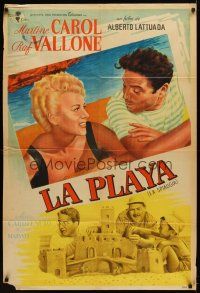 6h236 RIVIERA Argentinean '54 different art of sexy Martine Carol in swimsuit & Raf Vallone!