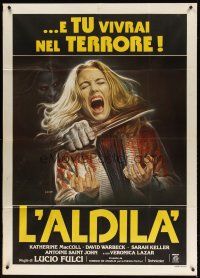 6h305 BEYOND Italian 1p '81 Lucio Fulci, disturbing art of girl getting throat slashed by Sciotti!