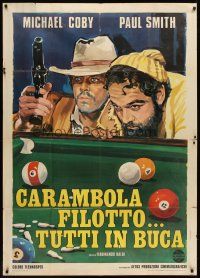 6h313 CARAMBOLA'S PHILOSOPHY: IN THE RIGHT POCKET Italian 1p '75 art of cowboys at pool table!