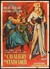 6h382 KNIGHT OF 100 FACES Italian 1p '60 art of Lex Barker & sexy Liana Orfei by Deamicis!