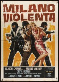 6h400 MILANO VIOLENTA Italian 1p '76 cool artwork of 3 masked crooks taking sexy girl hostage!