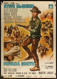 6h407 NEVADA SMITH Italian 1p '66 cool completely different art of Steve McQueen by Mauro Colizzi!