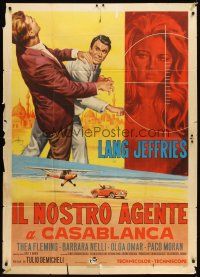 6h410 OUR MAN IN CASABLANCA Italian 1p '66 art of Lang Jeffries fighting bad guy + sexy girl!
