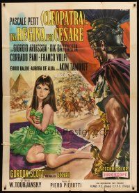 6h421 QUEEN FOR CAESAR Italian 1p '62 art of sexy Pascale Petit as Cleopatra by Renato Casaro!
