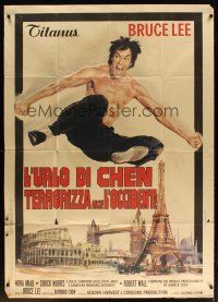 6h427 RETURN OF THE DRAGON Italian 1p '73 Bruce Lee classic, great artwork of Lee performing kick!