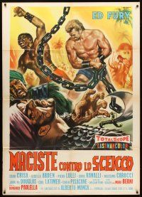 6h435 SAMSON AGAINST THE SHEIK Italian 1p '62 art of strongman Ed Fury with huge chains by Rene!